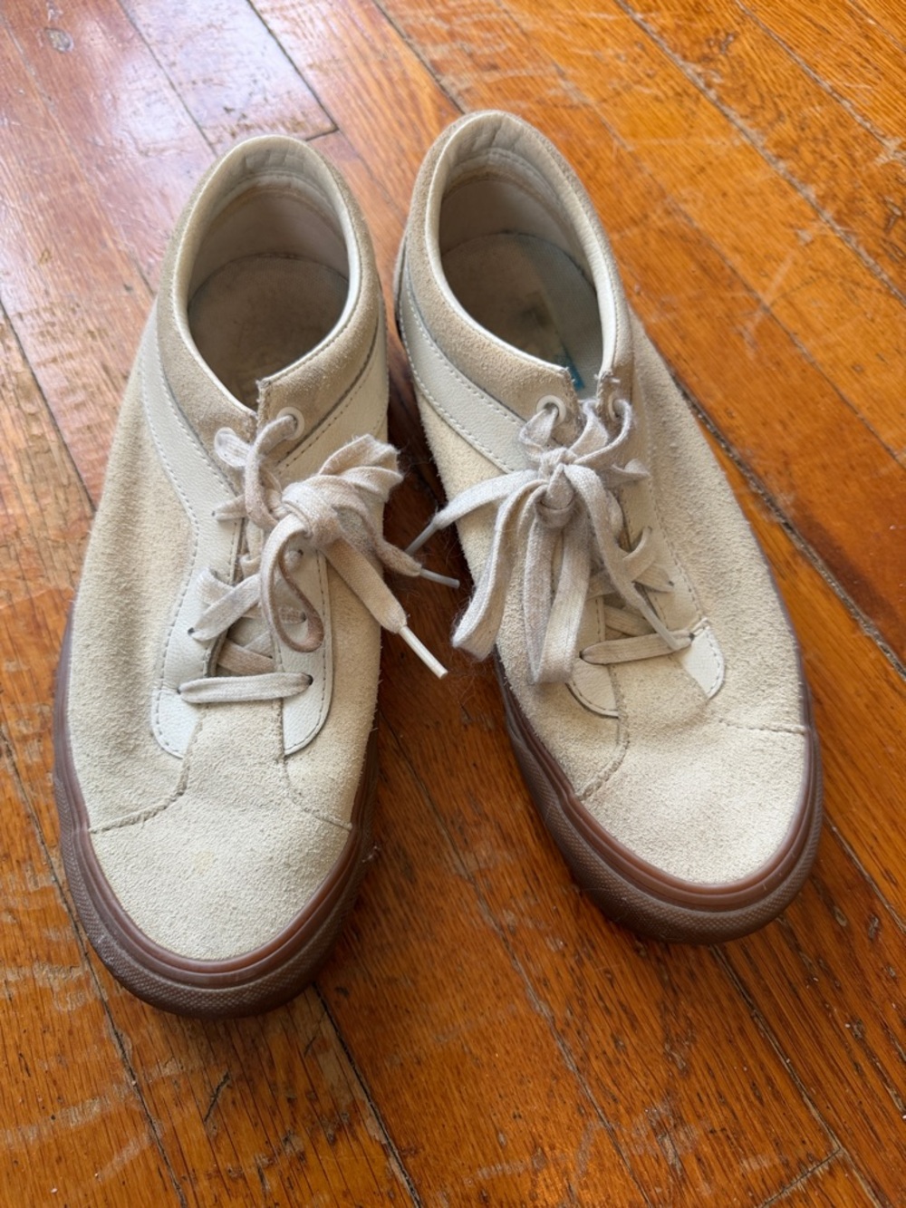 Vans Beige Suede Low-Top Sneakers with Brown Gum Sole